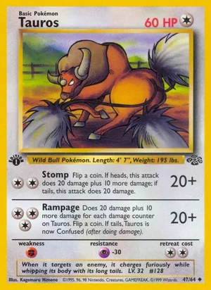 Tauros 047/064 Uncommon, Jungle Pokémon TCG card