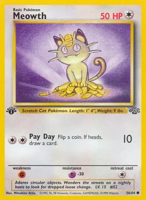 Meowth 056/064 Common, Jungle Pokémon TCG card
