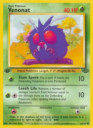 Venonat 063/064 Common, Jungle Pokémon TCG card