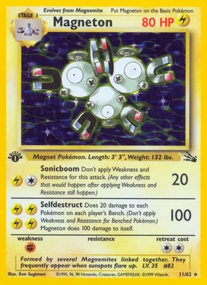Magneton (11) 011/062 Holo Rare, Fossil Pokémon TCG card