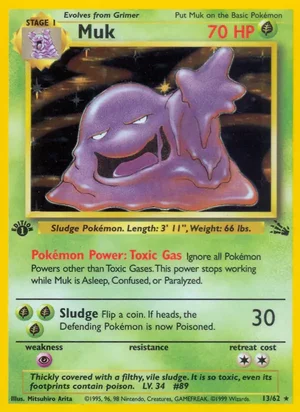 Muk (13) 013/062 Holo Rare, Fossil Pokémon TCG card