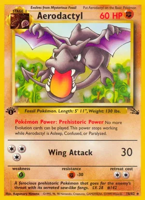 Aerodactyl (16) 016/062 Rare, Fossil Pokémon TCG card