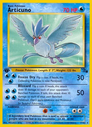 Articuno (17) 017/062 Rare, Fossil Pokémon TCG card