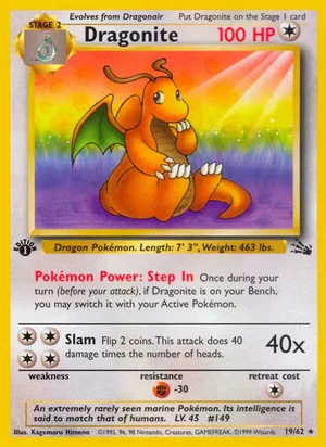 Dragonite (19) 019/062 Rare, Fossil Pokémon TCG card