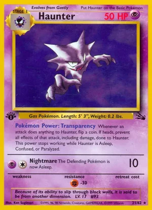 Haunter (21) 021/062 Rare, Fossil Pokémon TCG card
