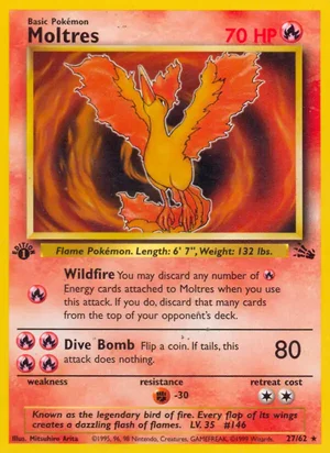 Moltres (27) 027/062 Rare, Fossil Pokémon TCG card