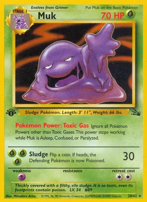 Muk (28) 028/062 Rare, Fossil Pokémon TCG card