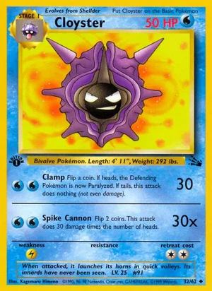 Cloyster 032/062 Uncommon, Fossil Pokémon TCG card