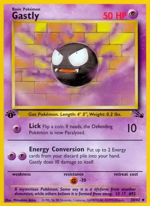 Gastly 033/062 Uncommon, Fossil Pokémon TCG card