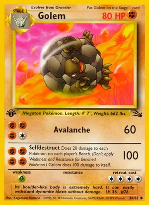 Golem 036/062 Uncommon, Fossil Pokémon TCG card