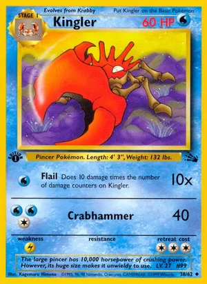 Kingler 038/062 Uncommon, Fossil Pokémon TCG card