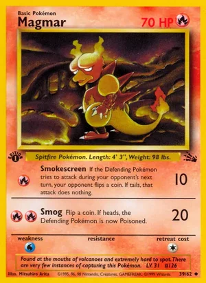 Magmar 039/062 Uncommon, Fossil Pokémon TCG card