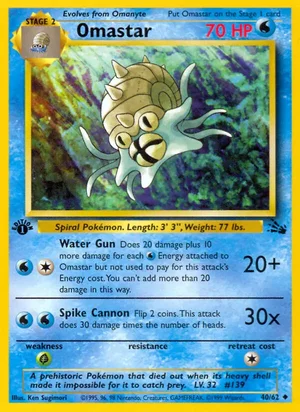 Omastar 040/062 Uncommon, Fossil Pokémon TCG card