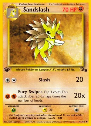 Sandslash 041/062 Uncommon, Fossil Pokémon TCG card