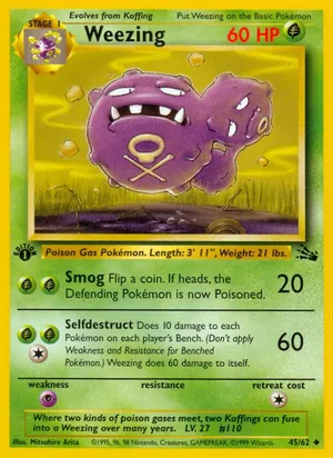Weezing 045/062 Uncommon, Fossil Pokémon TCG card