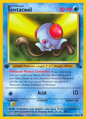 Tentacool 056/062 Common, Fossil Pokémon TCG card