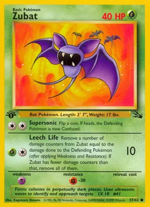 Zubat 057/062 Common, Fossil Pokémon TCG card