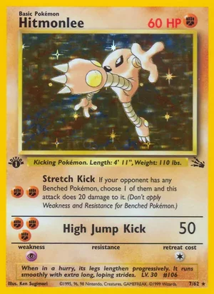 Hitmonlee (7) 007/062 Holo Rare, Fossil Pokémon TCG card