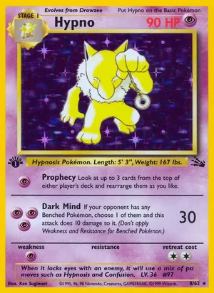 Hypno (8) 008/062 Holo Rare, Fossil Pokémon TCG card