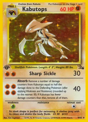Kabutops (9) 009/062 Holo Rare, Fossil Pokémon TCG card