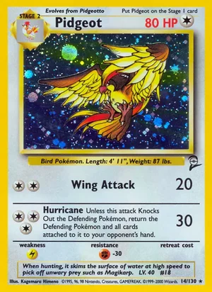 Pidgeot 014/130 Holo Rare, Base Set 2 Pokémon TCG card