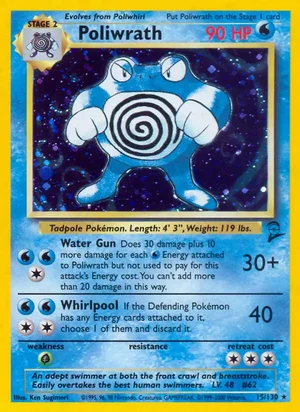 Poliwrath 015/130 Holo Rare, Base Set 2 Pokémon TCG card