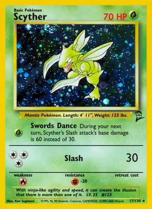 Scyther 017/130 Holo Rare, Base Set 2 Pokémon TCG card