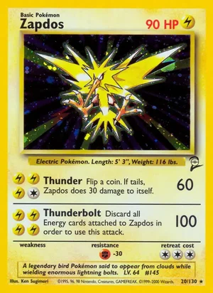 Zapdos 020/130 Holo Rare, Base Set 2 Pokémon TCG card