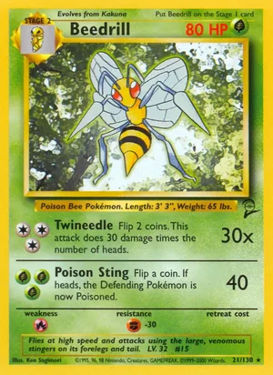 Beedrill 021/130 Rare, Base Set 2 Pokémon TCG card