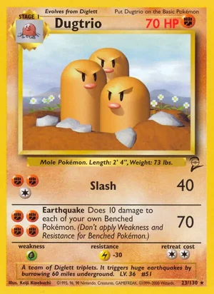 Dugtrio 023/130 Rare, Base Set 2 Pokémon TCG card