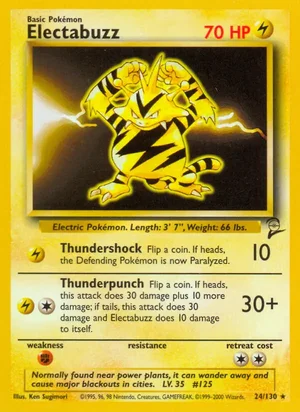 Electabuzz 024/130 Rare, Base Set 2 Pokémon TCG card