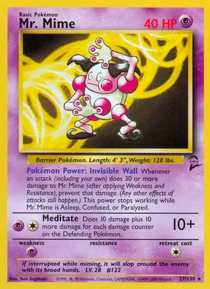 Mr. Mime 027/130 Rare, Base Set 2 Pokémon TCG card
