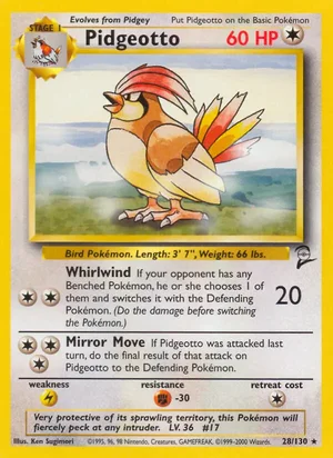 Pidgeotto 028/130 Rare, Base Set 2 Pokémon TCG card
