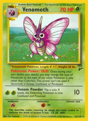 Venomoth 031/130 Rare, Base Set 2 Pokémon TCG card