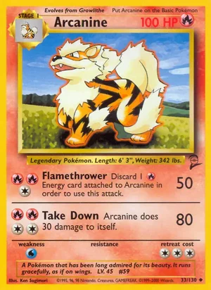 Arcanine 033/130 Uncommon, Base Set 2 Pokémon TCG card