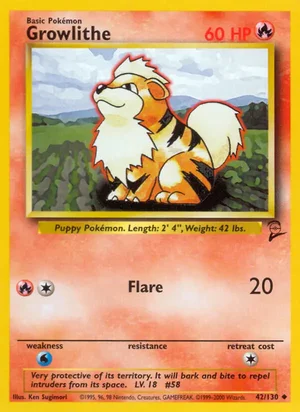 Growlithe 042/130 Uncommon, Base Set 2 Pokémon TCG card