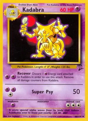 Kadabra 046/130 Uncommon, Base Set 2 Pokémon TCG card