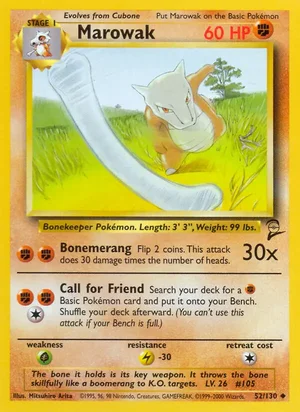 Marowak 052/130 Uncommon, Base Set 2 Pokémon TCG card