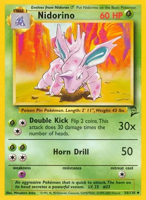 Nidorino 054/130 Uncommon, Base Set 2 Pokémon TCG card