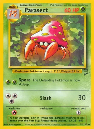 Parasect 055/130 Uncommon, Base Set 2 Pokémon TCG card