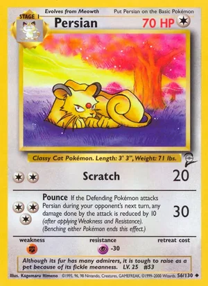 Persian 056/130 Uncommon, Base Set 2 Pokémon TCG card