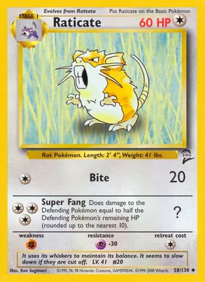 Raticate 058/130 Uncommon, Base Set 2 Pokémon TCG card