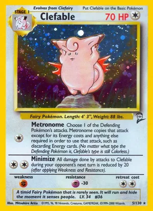 Clefable 005/130 Holo Rare, Base Set 2 Pokémon TCG card