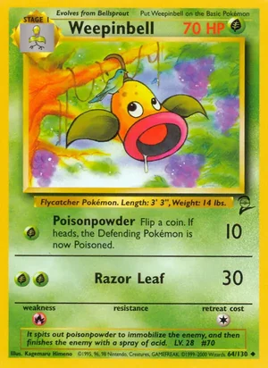Weepinbell 064/130 Uncommon, Base Set 2 Pokémon TCG card