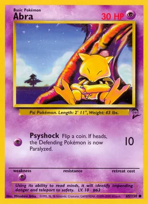 Abra 065/130 Common, Base Set 2 Pokémon TCG card