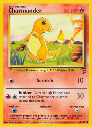 Charmander 069/130 Common, Base Set 2 Pokémon TCG card