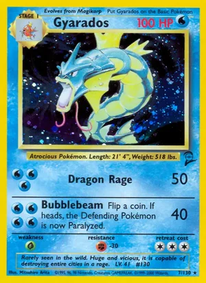 Gyarados 007/130 Holo Rare, Base Set 2 Pokémon TCG card
