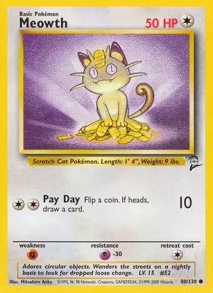Meowth 080/130 Common, Base Set 2 Pokémon TCG card