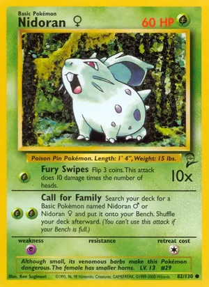 Nidoran F 082/130 Common, Base Set 2 Pokémon TCG card