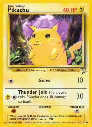 Pikachu 087/130 Common, Base Set 2 Pokémon TCG card